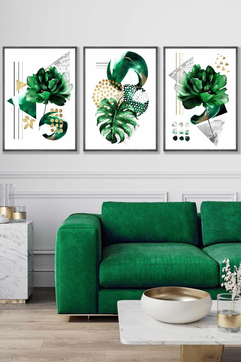 Abstract Green Gold Botanical Framed Wall Art - Large